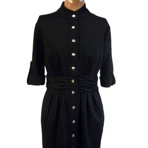 Calvin Klein Fitted Snap Front Dress Size 6 Cummerbund Waist Y2K Vintage Black